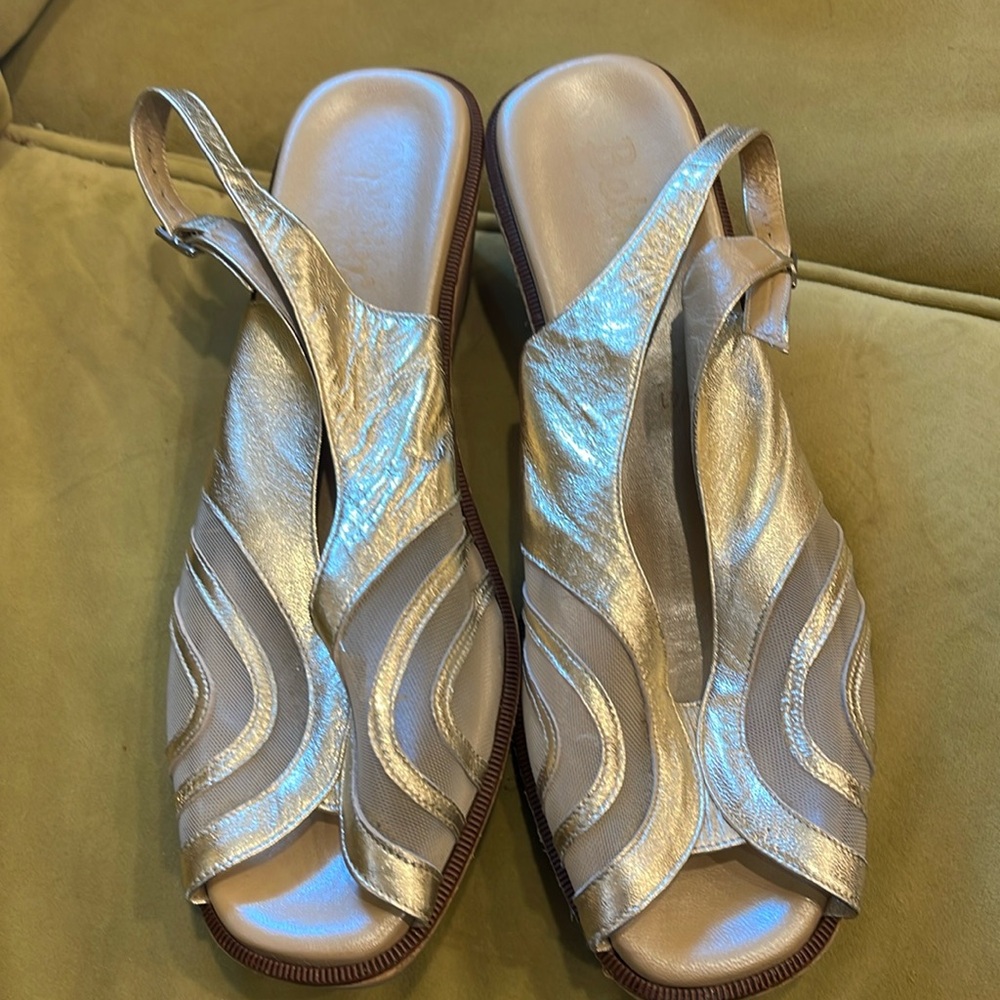 Gold cork heel sandals